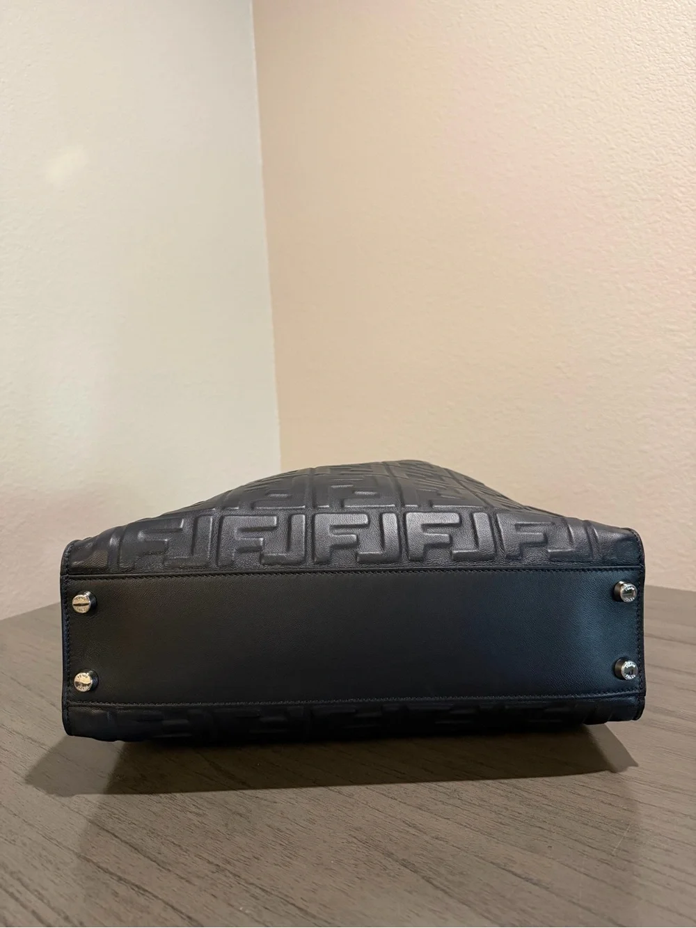 Fendi Black Leather Embossed FF Logo Crossbody Bag